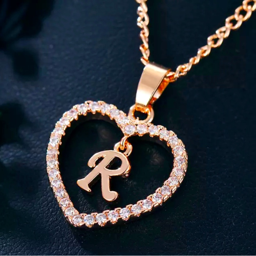 R Gold Heart Necklace
